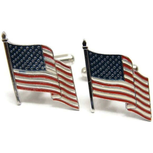 American Flag Cufflinks Shirt Formal Wedding Accessories Tux Vintage IOB - Picture 10 of 16